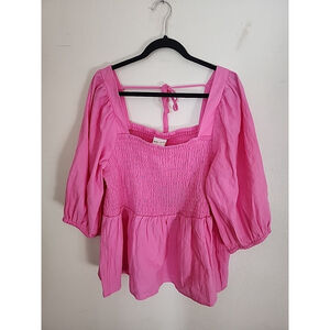 Ava & Viv Bright Pink Baby Doll Mid Sleeve Blouse Size 2X NWT